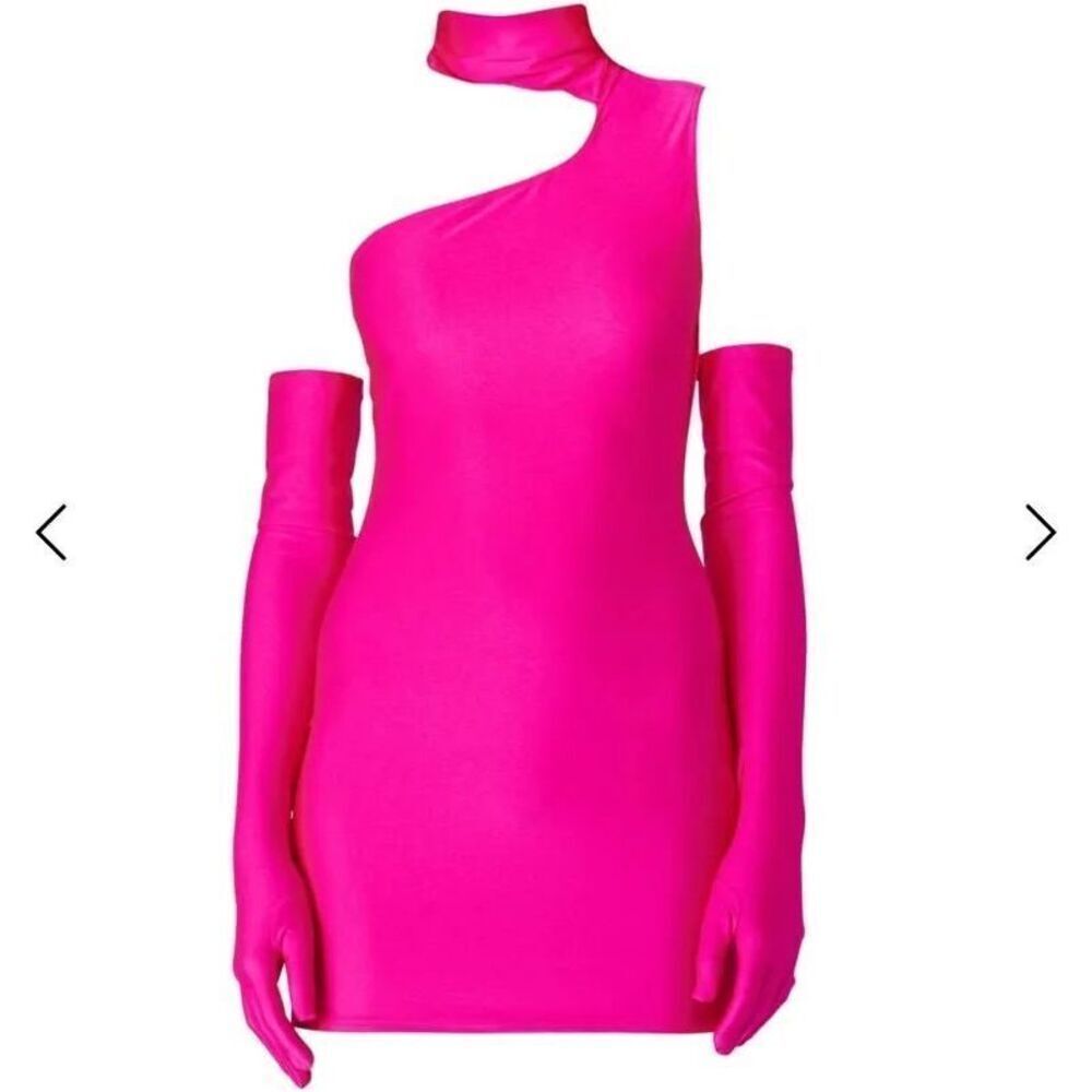NWT Miscreants London x Revolve Hot Pink Choker Mini Dress With Gloves US 4 - Picture 2 of 7